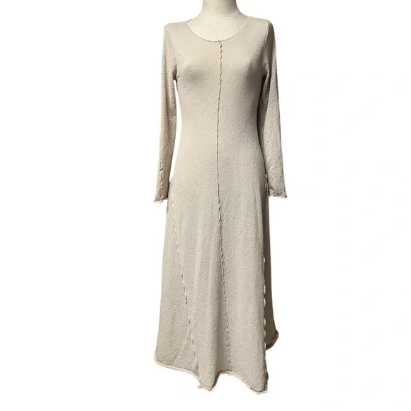 Promesa Large Beige Long Sleeve Textured Maxi Dress Neutral Cottagecore - Picture 2 of 8